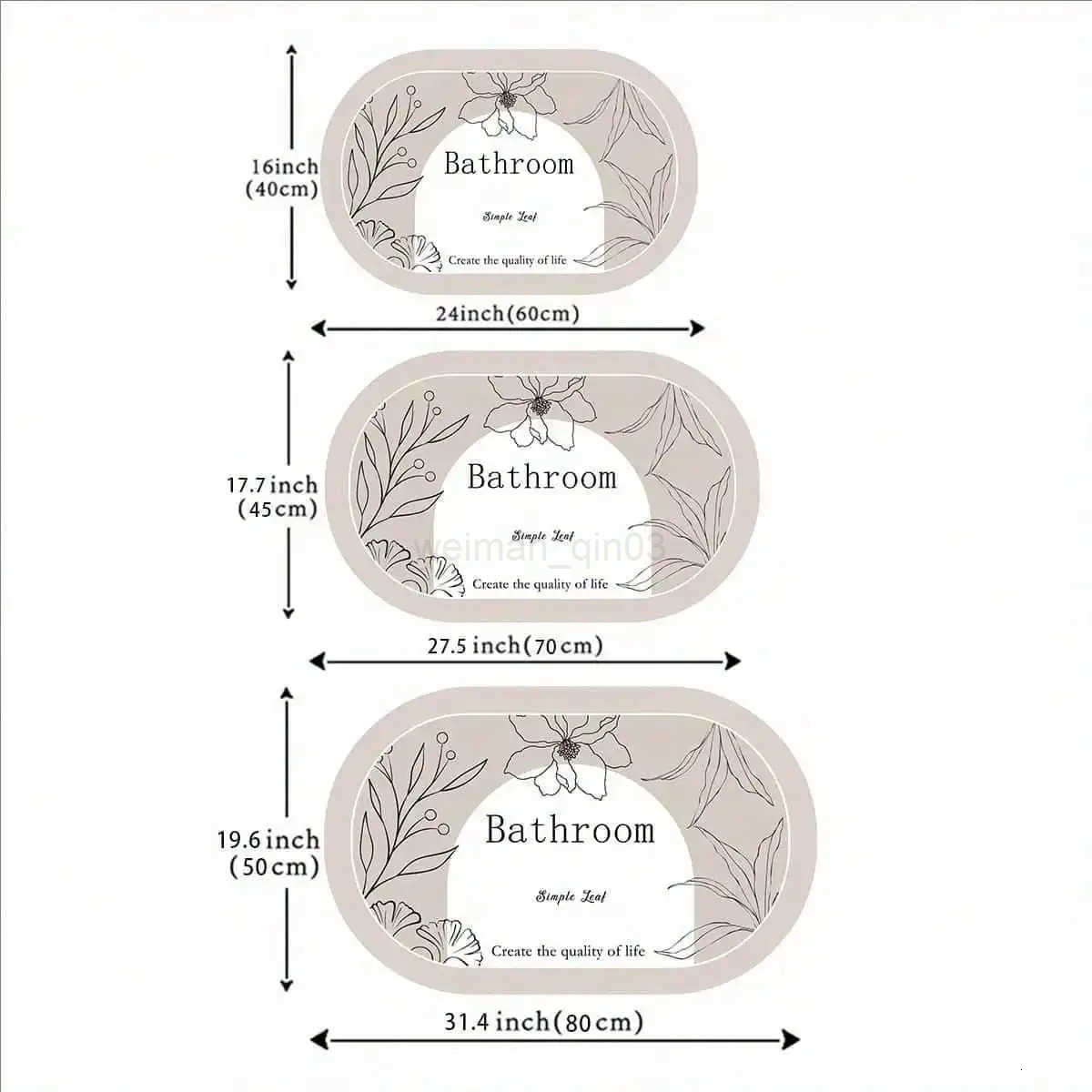 1Pc Oval Minimalist Floral Letter Bathroom Mat Quick Drying Super Absorbent Silicone Floor Mat for Home H260316