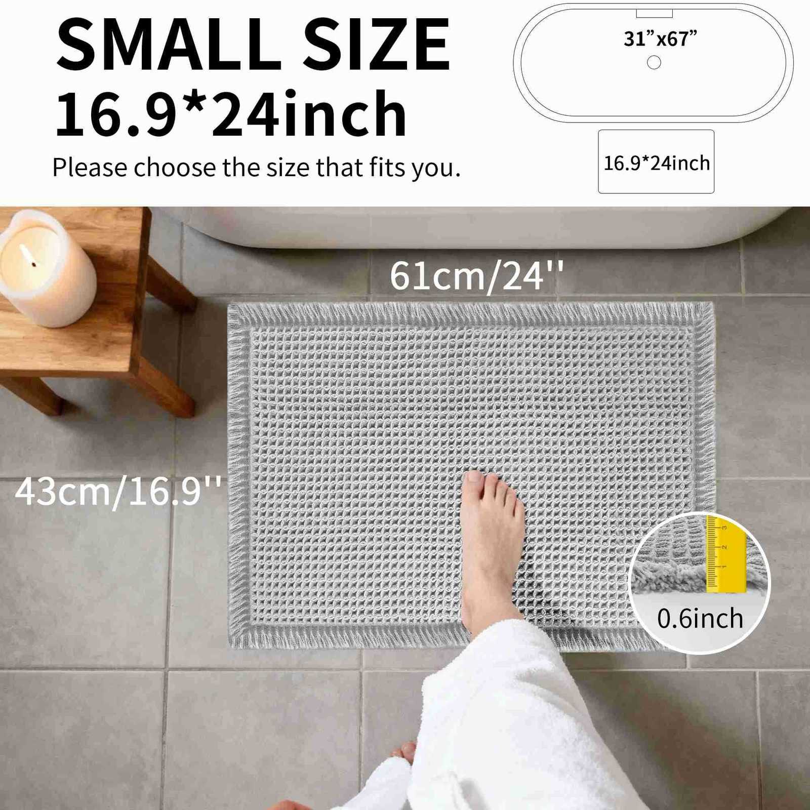 Waffle Bathroom Rugs Soft Non Slip Machine Washable Super Absorbent Bath Mats with Tassels for Bathroom Floor Tub Beside Decor H260316
