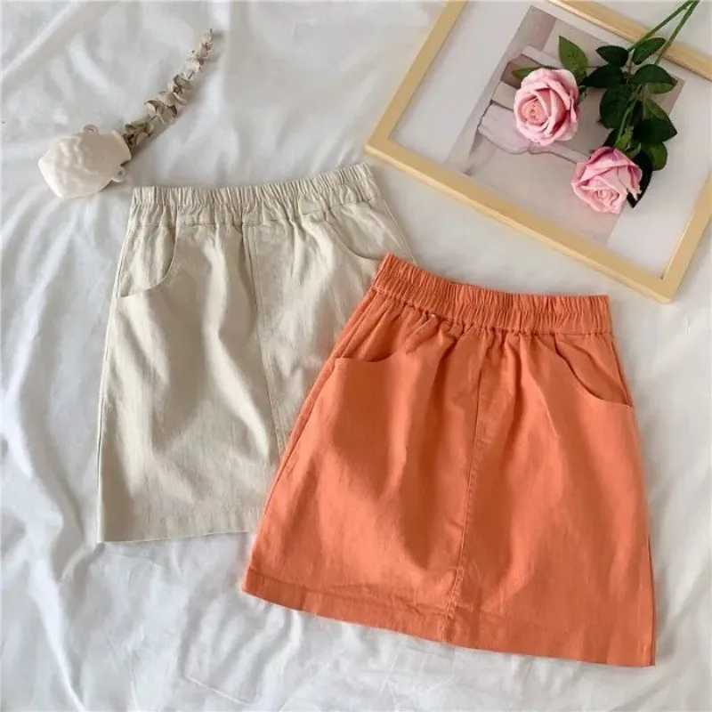 Pure Cotton All Match Candy Colored Womens Half Skirt Summer New High Waisted Student A-line Short Popularity Skirt M260316