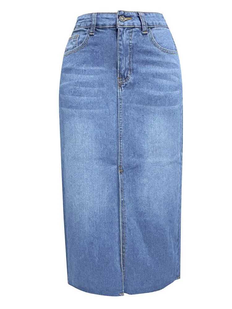 New In 2025 Womens Denim Skirt Spring Summer Korean Fashion High Waisted Streetwear Jean Skirt Female A-Line Midi Skirt M260316
