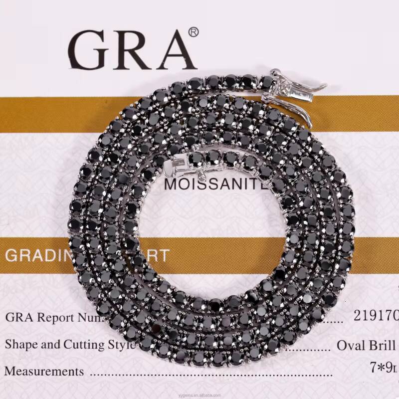 Factory Price Black Moissanite Tennis Chain Jewelry 925 Sterling Silver 2mm-65mm VVS Black Mossanite Tennis Chain/Bracelet