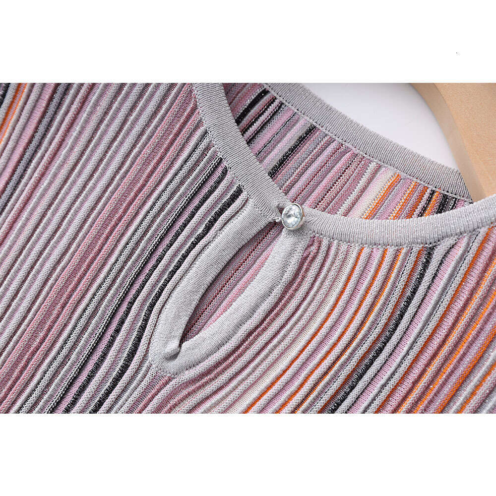 2026 Spring/Summer Designer e22 Women's Colorful Shiny Long Sleeve Round Neck Single Button Elastic Top Skirt