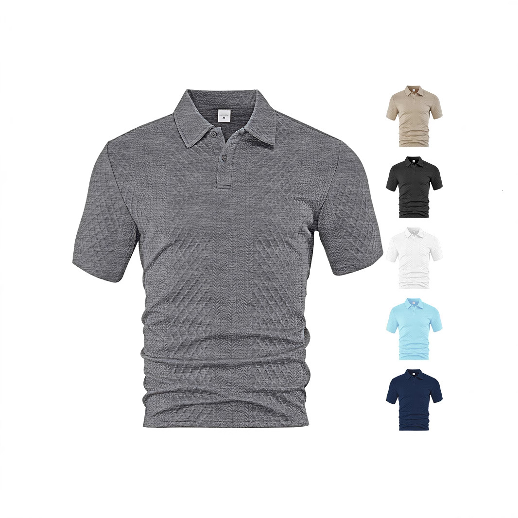 European Polo And American Designer T-shirt Designer Hoodie Men's Summer Thin Loose Breathable Casual Solid Color Jacquard Fabric Collar Short Sleeve Men's