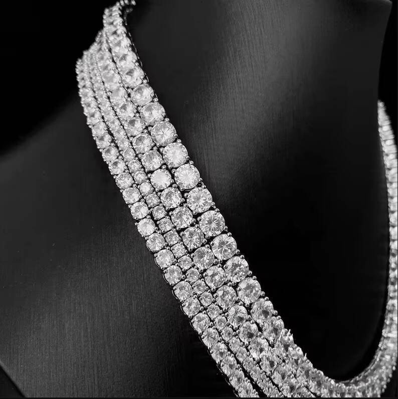 Pass Diamond Tester Iced Out Tennis Chain Necklace VVS Moissanite Diamond 925 Silver Ready to Ship Hip Hop Jewelry 3mm-6mm GRA