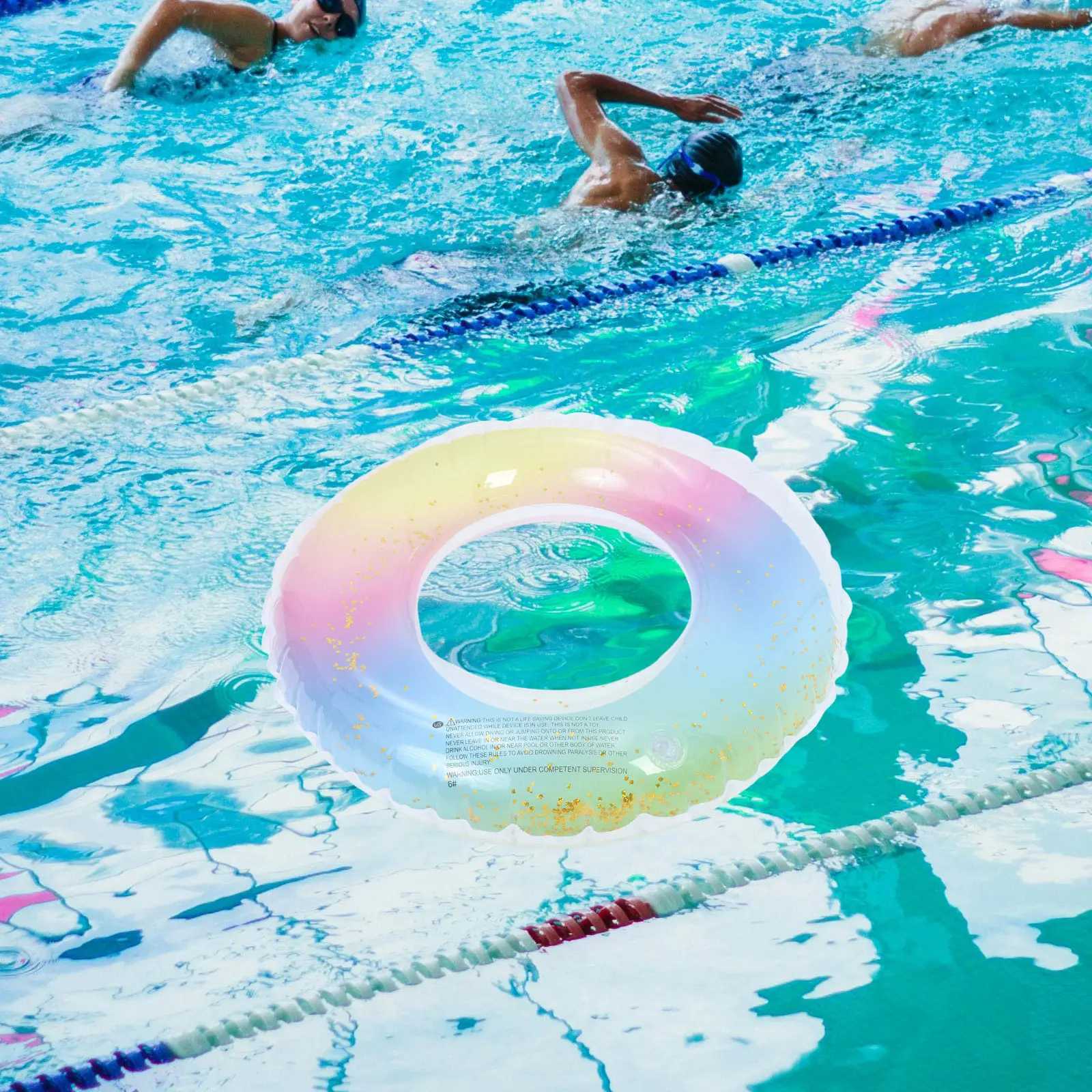 Gradient Rainbow Thicken Sequins Inflatable Swim Ring Safety Float Seat 60Cm for Adult Woman Pool Beach Lake Use M260316