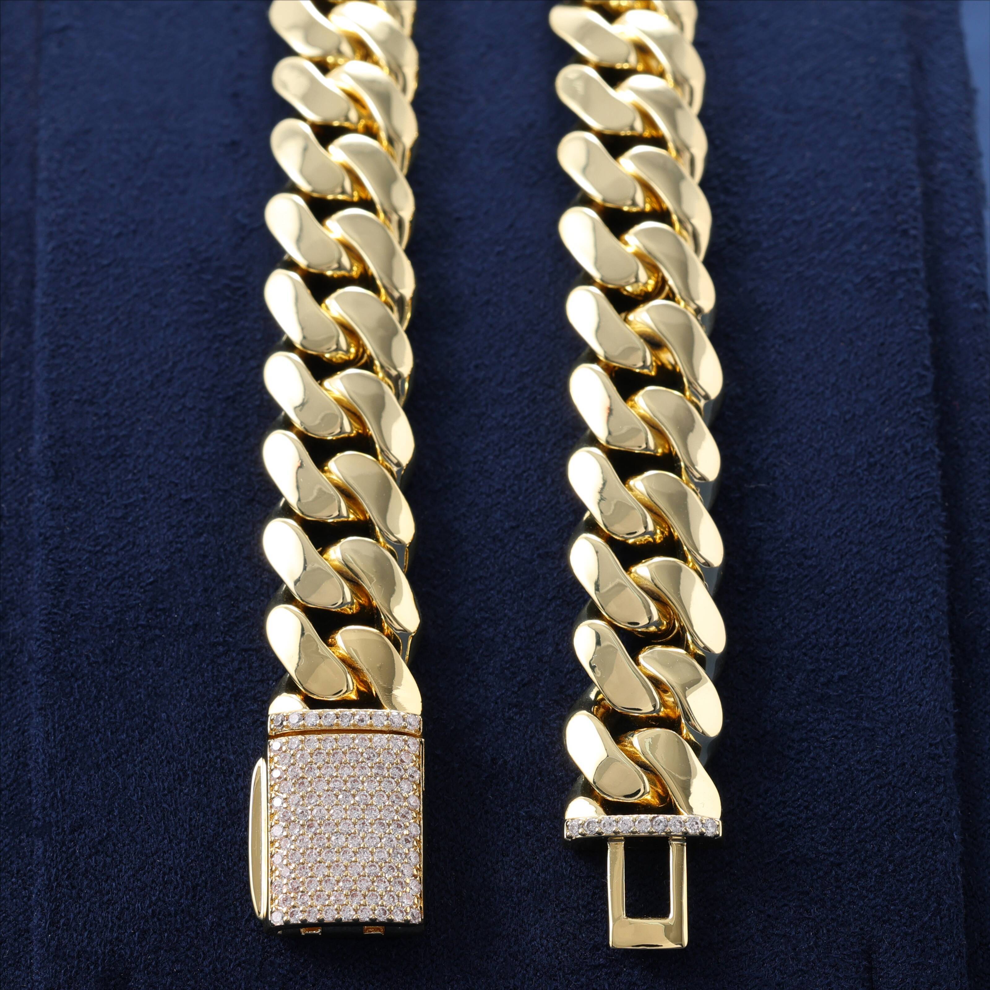 Wholesale 14k 18k Gold Plated Mens Cuban Bracelet for Daily Wear 8-22mm Brass and Zircon Miami Cuban Link Chain Fine Jewelry