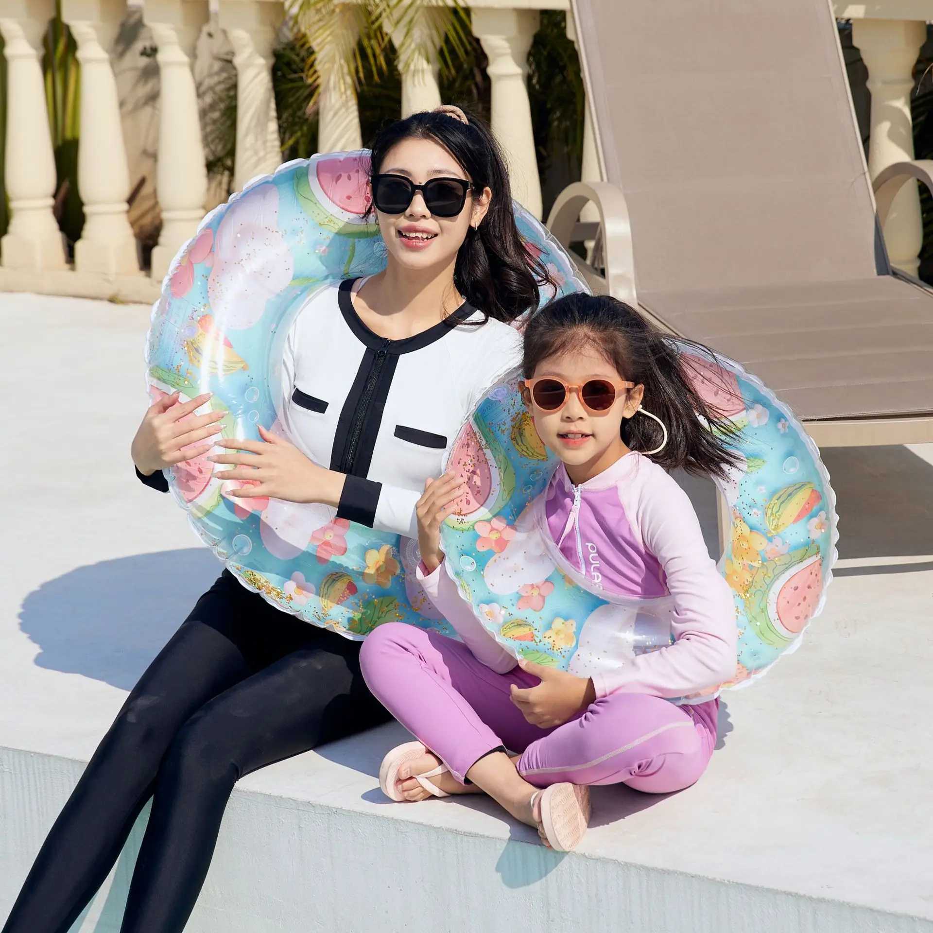 Ins Summer Fruits Sequined Swim Ring Tube Inflatable Pool Floats For Kid Adult Swimming Circle Float Pool Beach Water Play Toy M260316