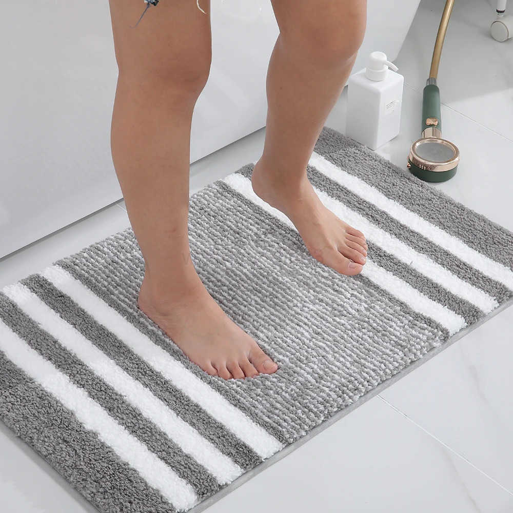 Homaxy Soft Striped Bathroom Mat Thick Plush Bathroom Rug Super Absorbent Non-slip Foot Mat Doormat Quick-drying Bath Carpet H260316
