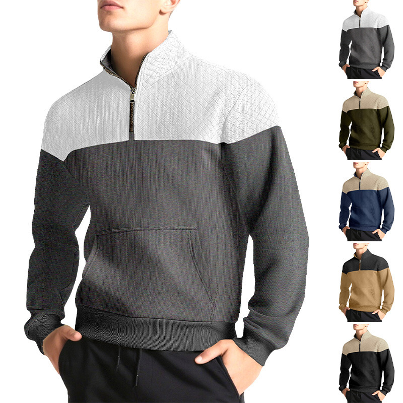 American Style Men's Waffle Casual Stand Collar Polo Zipper Pullover Small Check Long Designer T-shirt Sleeve Swea Designer Hoodie Diamond Pattern Jacket