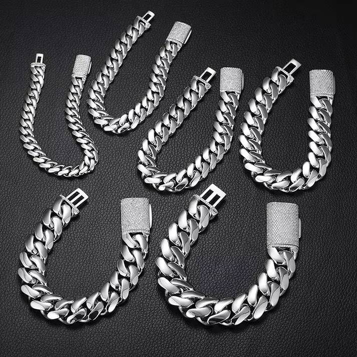 High Quality Gold Plated Moissanite Minimalist 10mm 12mm 14mm 925 Sterling Silver Hip Hop Cuban Link Party Bracelet
