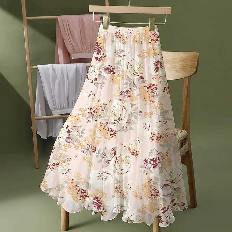 Women Floral Simplicity Trend Summer New Style Elastic Waist Ladies A-line Skirt Large Size Long Skirt Party Prom Dresses M260316