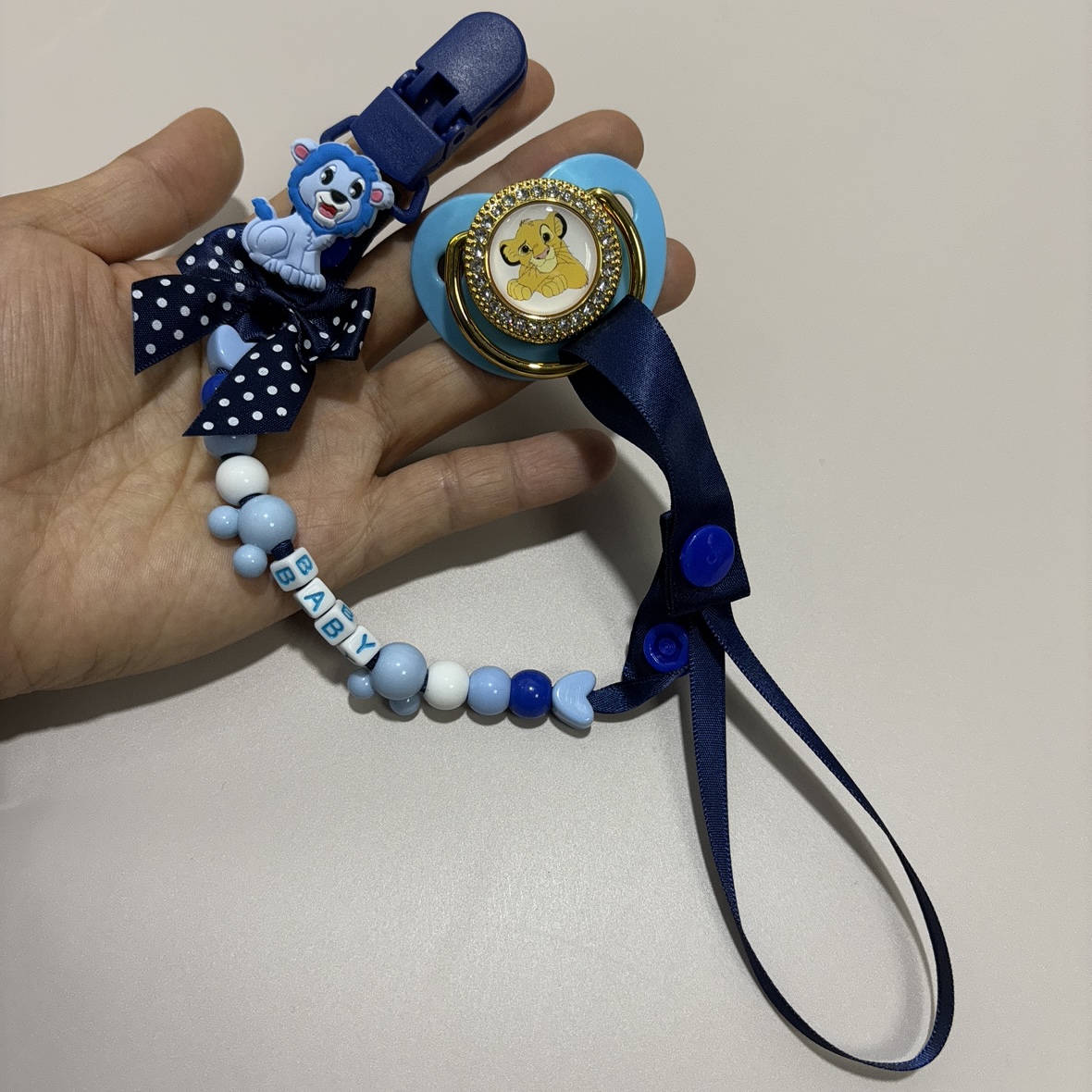 Blue Educational Beads Pacifier Holder for Baby Pacifier Lion Cartoon Print Set BPA Free New High Quality Paci Baby Shower Gifts Boys & Girls DIY uniq