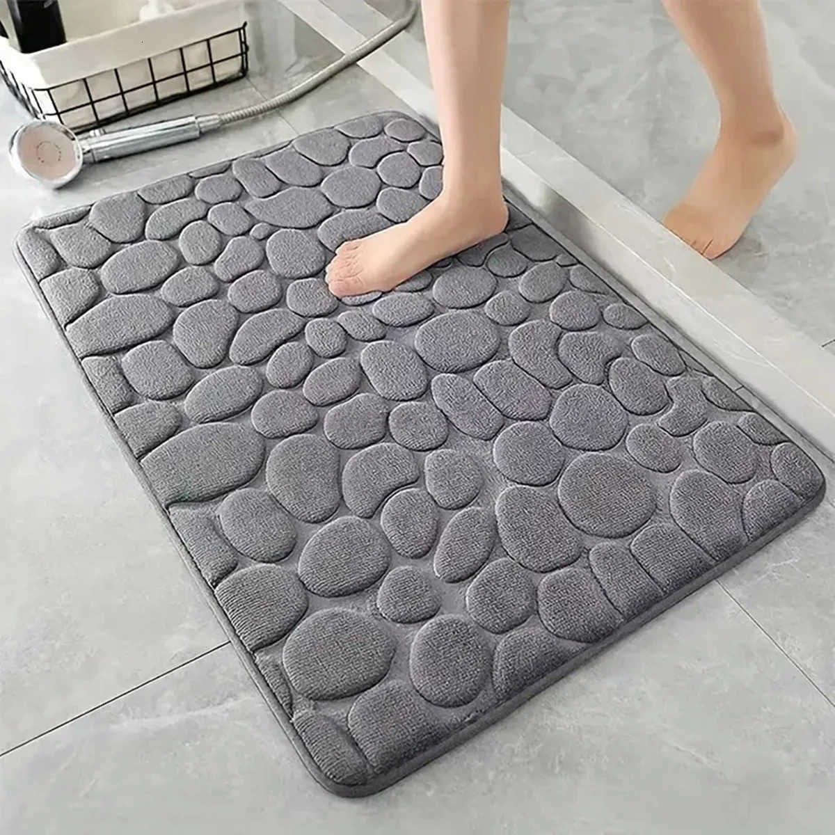 3D Non Slip Bathroom Mat Bath Mats Absorbent Doormat Carpet Cobblestone Embossed Door Floor Mats Machine Washable Quick Drying H260316
