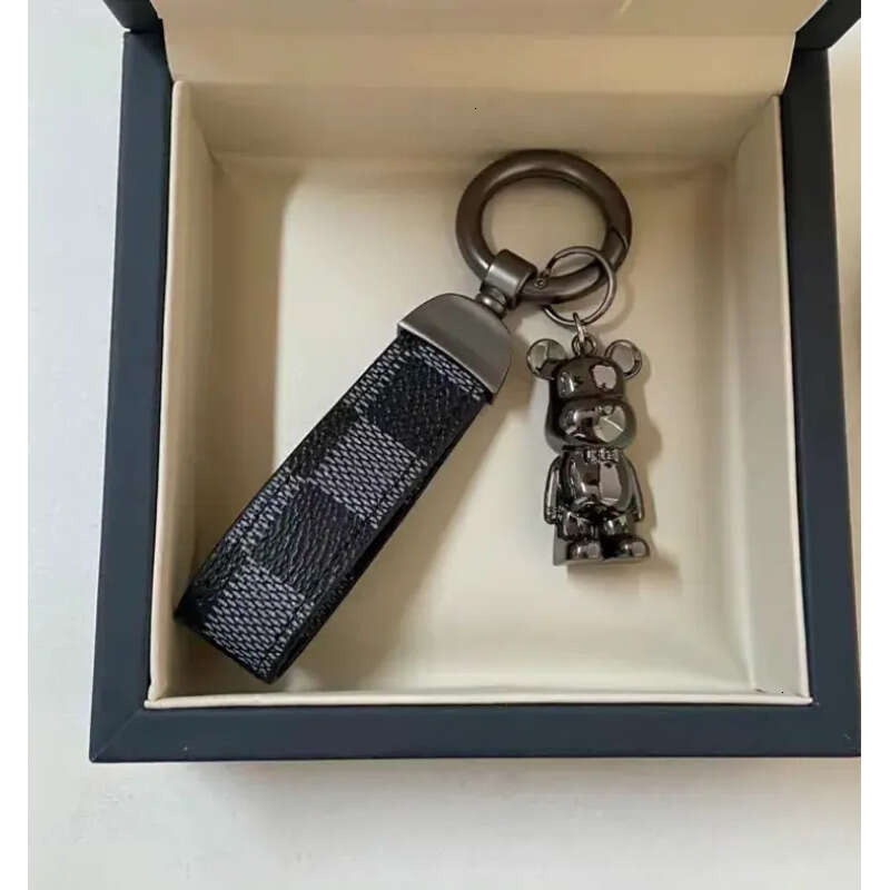 Designer Creative Multifunctional Keychain Monogram Leather Wrist Strap Metal Bear Bag Charm Car Key Ring Pendant for Daily Wear & Gifting
