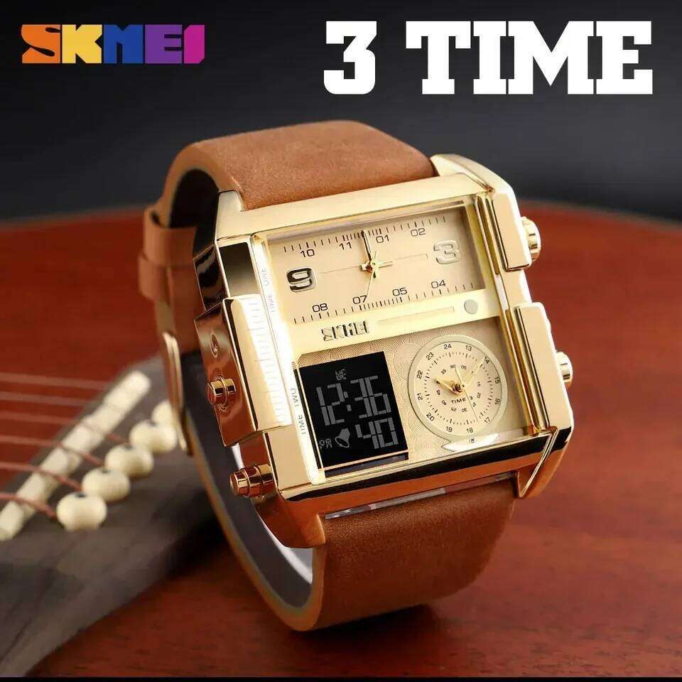 SKMEI Mens Quartz Movement Watches Clock reloj hombre 3 Time Men Sports Watch Top Luxury Brand Military Digital Wristwatch 1391