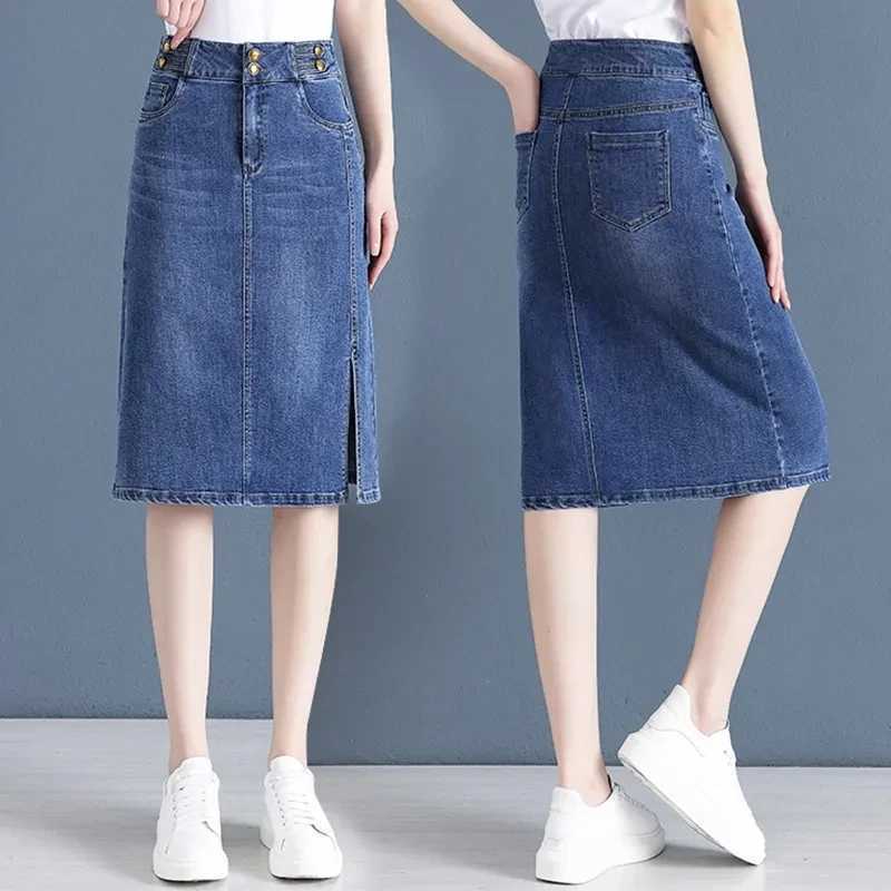 Spring Autumn Denim Skirts Women Large Size High Waist Jeans Skirts Female Korean Casual Loose Mid-Long Cowboy Jeans M260316