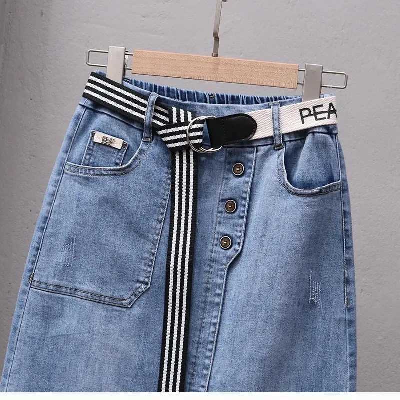 Womens Denim Skirts Spring Summer High-waisted Jeans Skirts Streetwear Female Sexy Sheath Skirts Belt Fashion Split Retro Skirt M260316