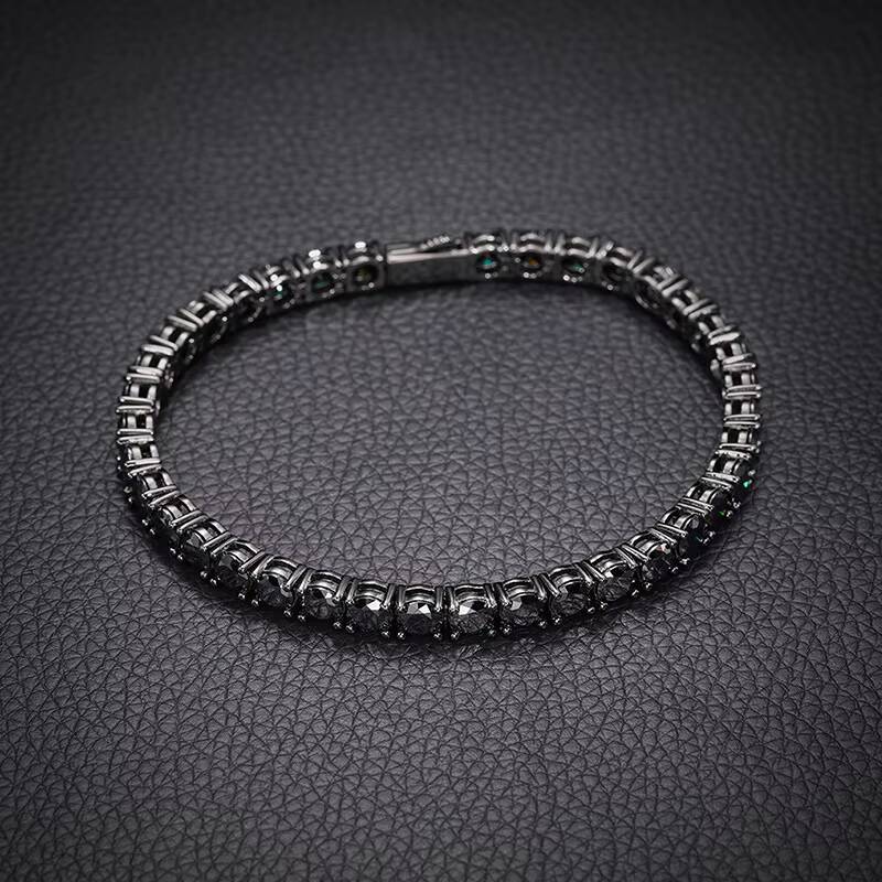 Pass Through Diamond Tester 4mm 5mm 925 Silver Hip-hop Bracelet Necklace Rock Mens and Womens Black Moissanite Tennis Chain