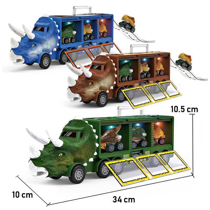 Dinosaur Transport Toy Truck Pull Back Vehicles Dino Container Storage Car Model Lighting Music Kids Boys Children Birthday Gift Y260316