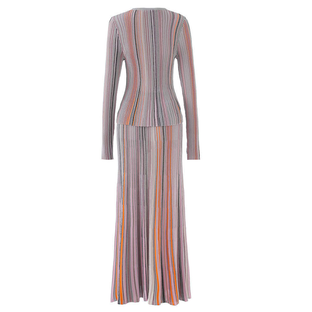 2026 Spring/Summer Designer e22 Women's Colorful Shiny Long Sleeve Round Neck Single Button Elastic Top Skirt