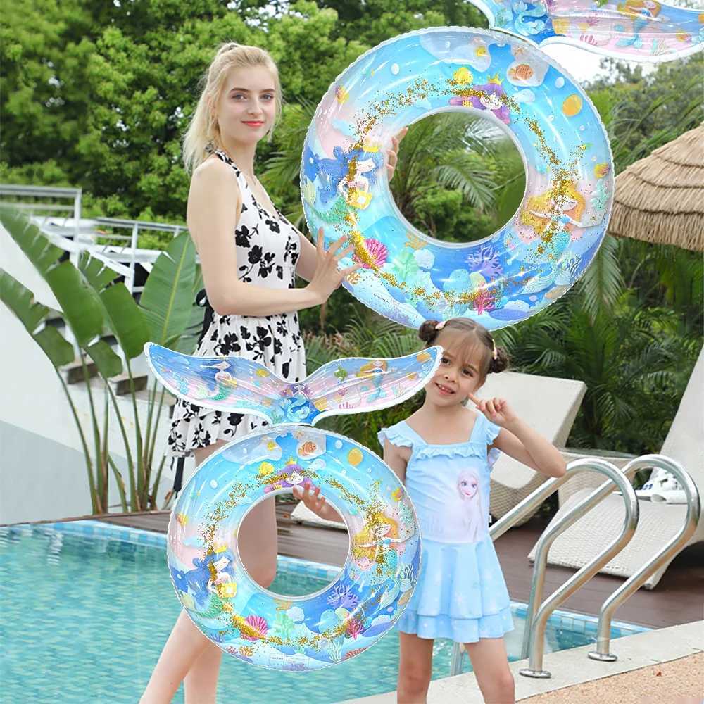 1pc Inflatable Sequin Ocean Beauty Fish Tail Swimming Ring PVC Pool Float Swim Circle Pool Party Fun Water Rest Floating Accesso M260316