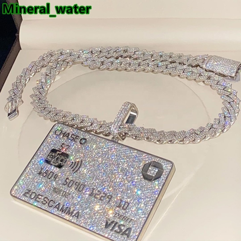 White Gold Plated Solid 925 Silver VVS Moissanite Diamond Iced Out Credit Card Pendant