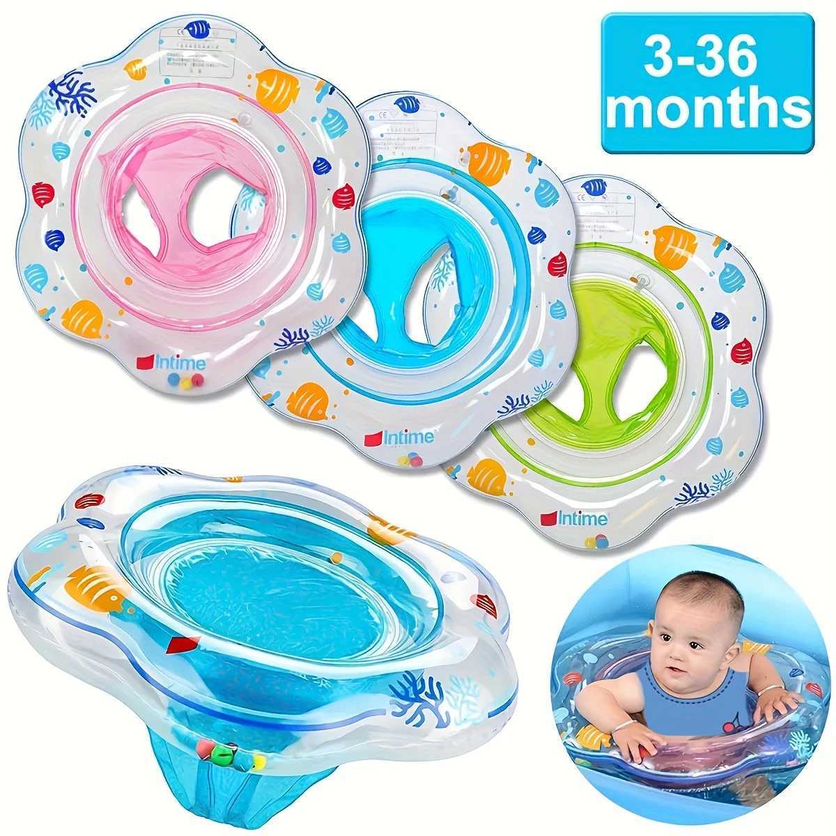 1 inflatabLE baby swim ring with doubLE safety aiRBags and safety seat pool bathtub accESSory blue green M260316