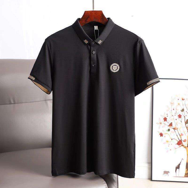 European Trendy Casual Business Embroidered Polo Shirt Men's Slim Fit Turn-Down Collar Plus Size Short Sleeve Pique T-Shirt