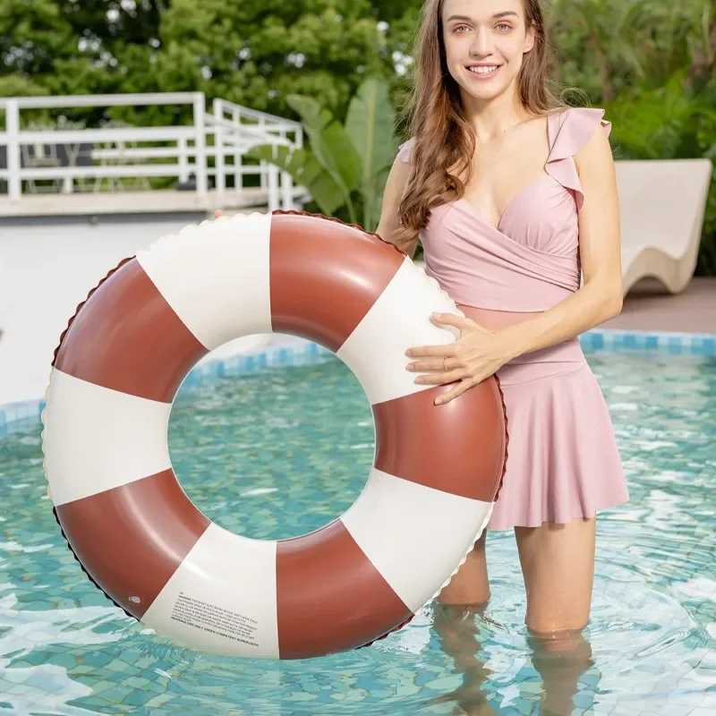 Striped Retro Inflatable Toys Swimming Ring PVC Thickened Floating Underarm Circle Summer Outdoor Beach Pool Accessories M260316