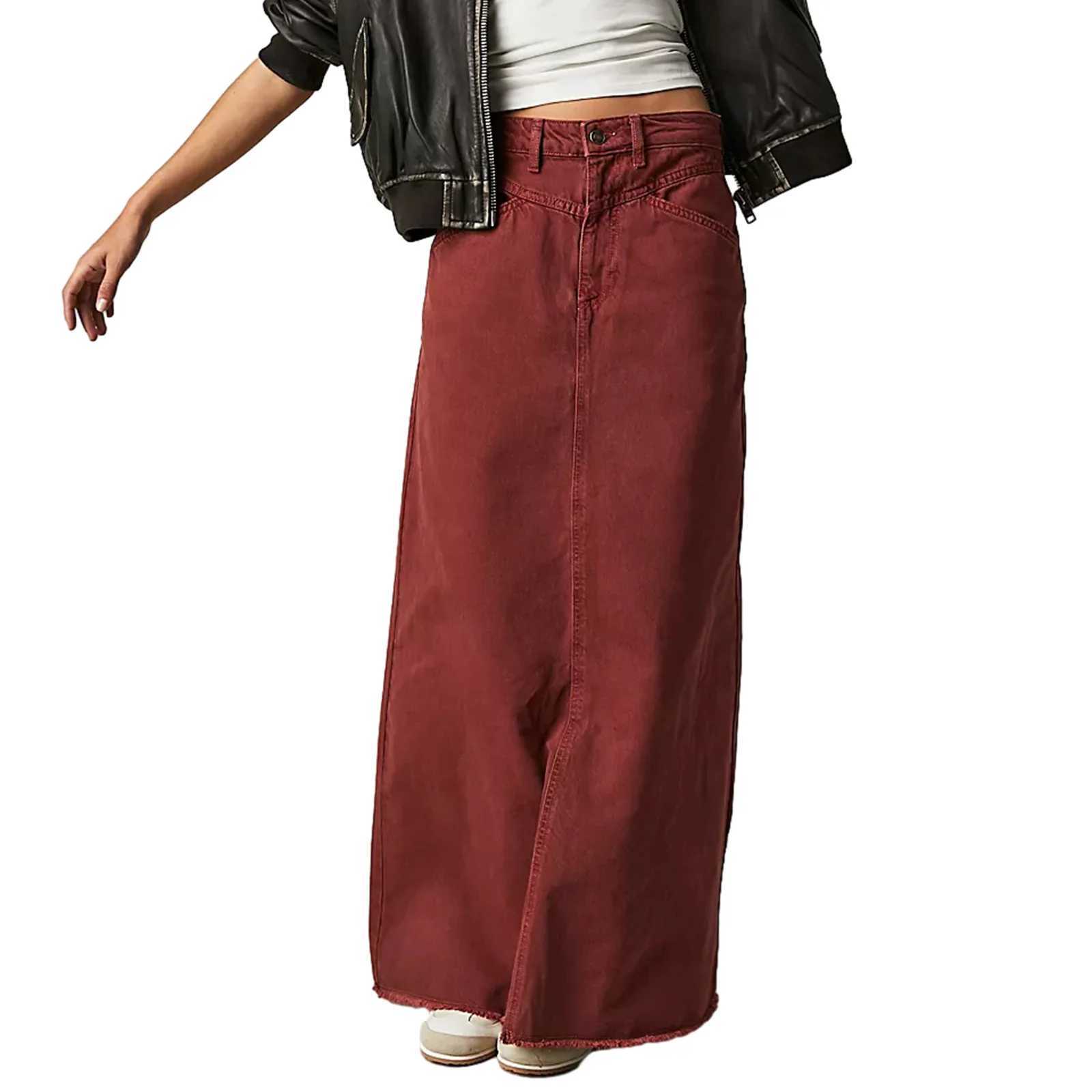 Long Skirts Denim Skirt Women Slim High Waist Straight Casual Jeans Streetwear Elegant Splice Blue Summer Button Pocket 2025 M260316