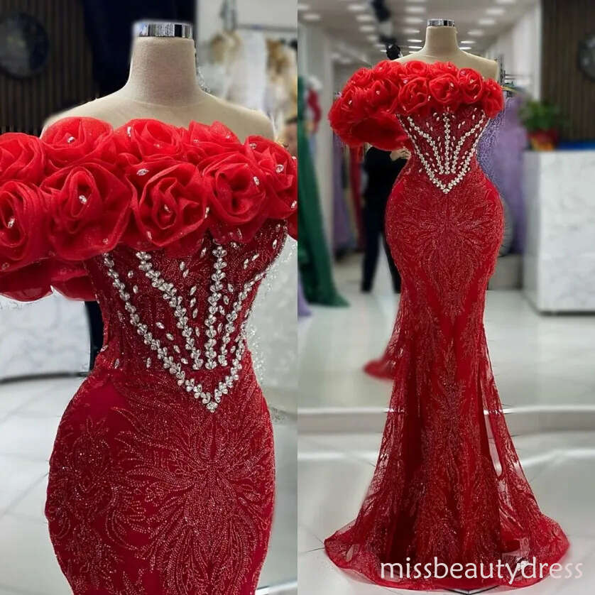 D17 Red Prom Dresses for Black Women Sheer Neck Illusion Beaded Lace with Rhinestones - Birthday Party, Second Reception, Engagement Gown