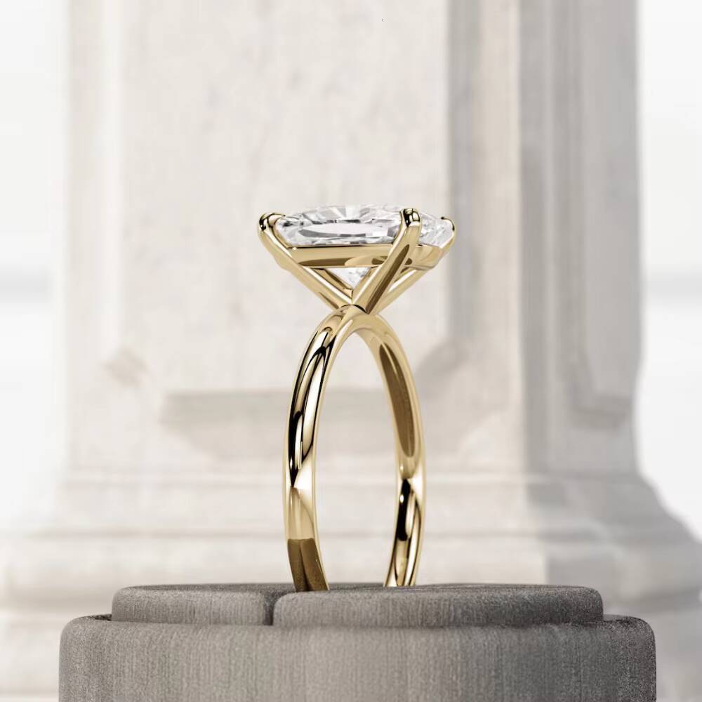 3ct Elongated Cushion Lab Grown Diamond Solitaire Engagement Ring VS Clarity EF Color in 18K Rhodium Plated Gold Women