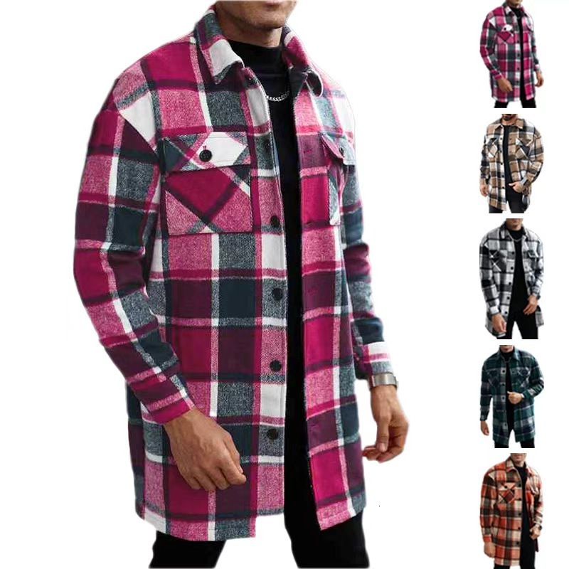 Designer Jacket European And American New Men's Coat Shirt Casual Sports Long Buttoned Doublepocket Trench Coat