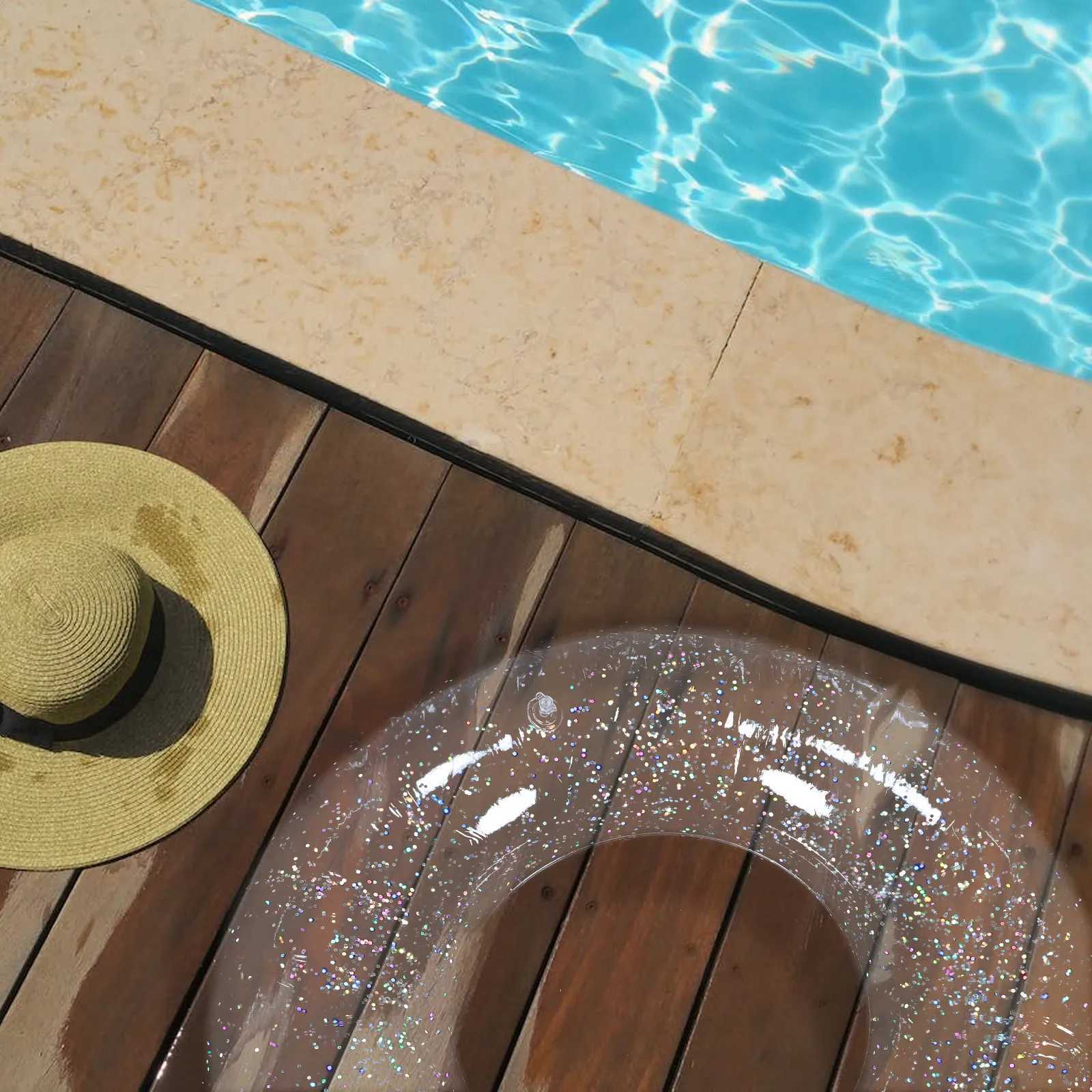 Glitter Sequins Transparent Swimming Ring Inflatable Float Tube for Adults Pool Beach Summer Leisure Easy M260316