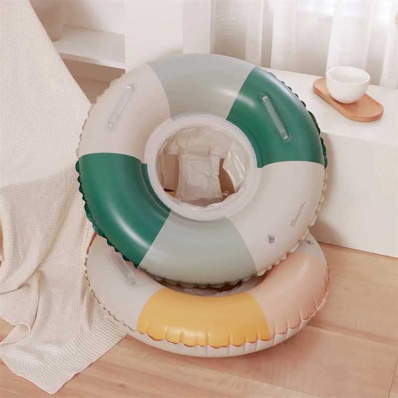New Thickened Swimming Ring Olive Inflatable Baby Underarm Ring Striped Life Buoy Ring Danish Retro Pool Accessories swim ring M260316