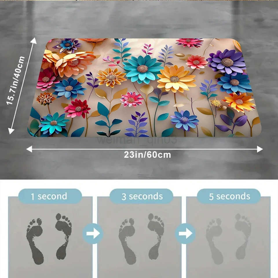 1pc multi-color floral print design bathroom mat anti-slip super absorbent and quick-drying shower floor mat dry and soft ant H260316