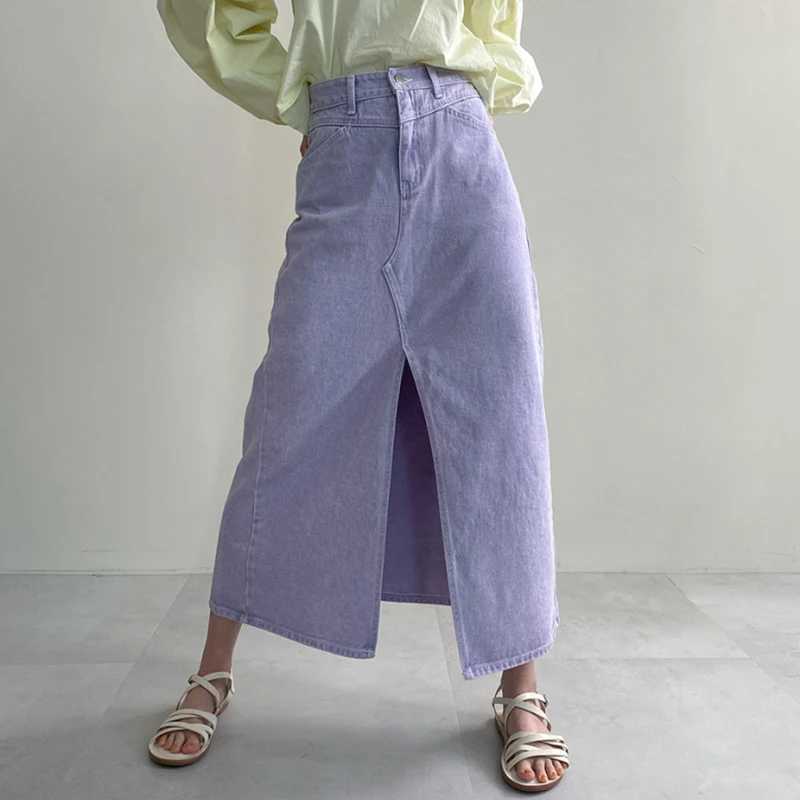 High Waist A-Line Denim Skirt Korean Chic Summer Faion Versatile Open Design Commute Sle for Young Women M260316