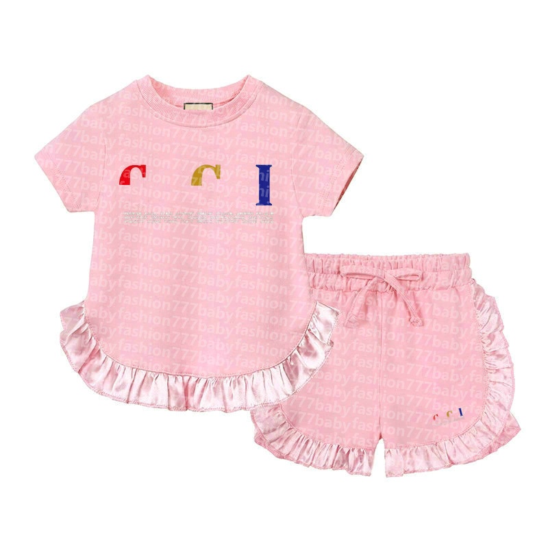 new style summer Designer Kids Clothing Sets T-Shirt Pants Set Brand printing Short sleeve lace Children 2 Piece cotton baby girl Fashion Girls' children's clothing