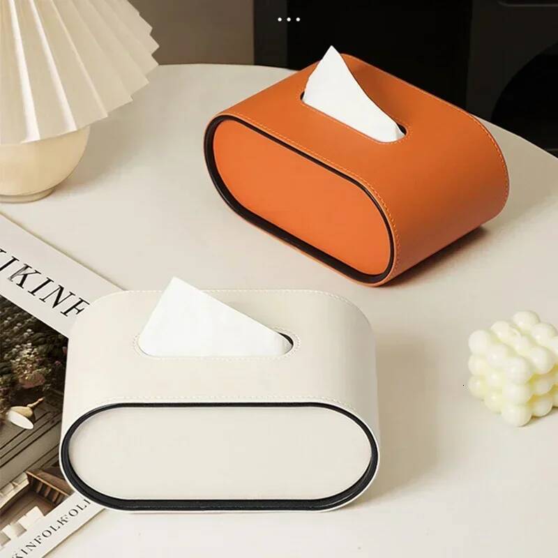 Paper Light Luxury High-end Living Room Dish Drainer Leather Tissue Bedroom Desktop Wall Shelf Storage Box Organization