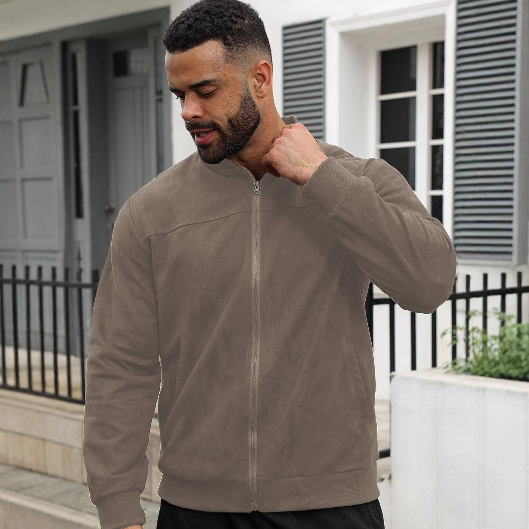 2026 Autumn Suede Solid Designer Jacket Color Men's Zipper Jacket Casual Retro Long Sleeve Cardigan Coat For Men