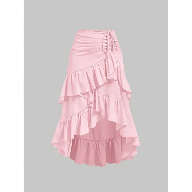Irregular Ruffles Tiered Skirt Sweet Spicy Wind Layered Ruffle Edge Tied Skirt for Summer Holiday Sexy Elegant Women Beach Dress M260316