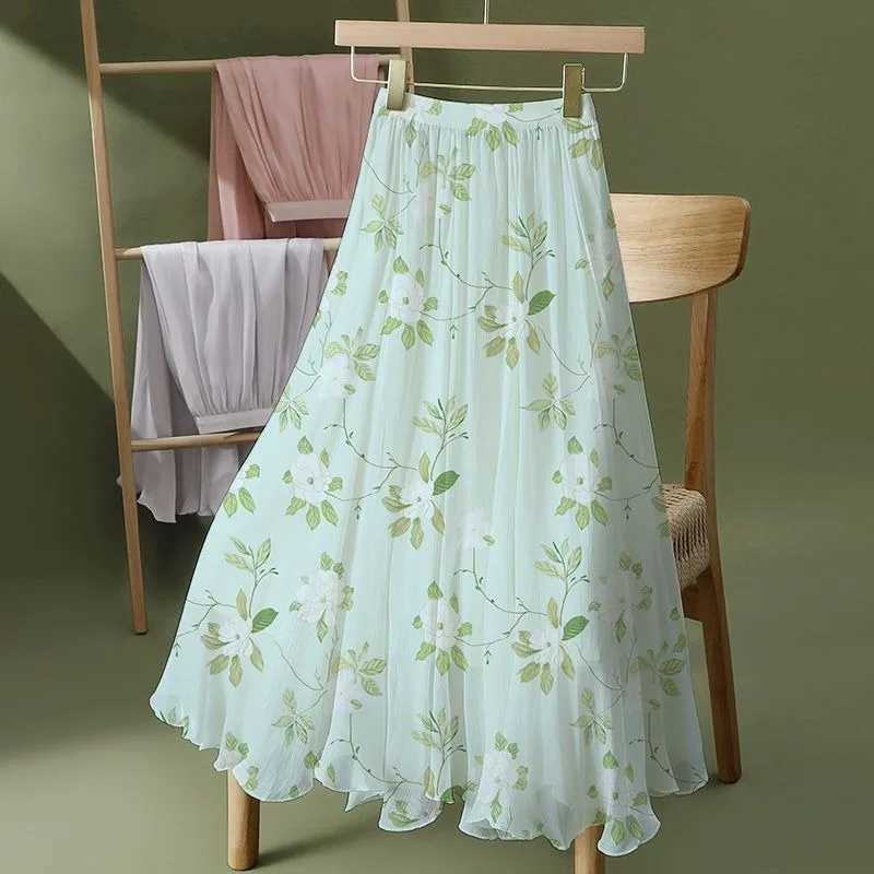 Women Floral Simplicity Trend Summer New Style Elastic Waist Ladies A-line Skirt Large Size Long Skirt Party Prom Dresses M260316