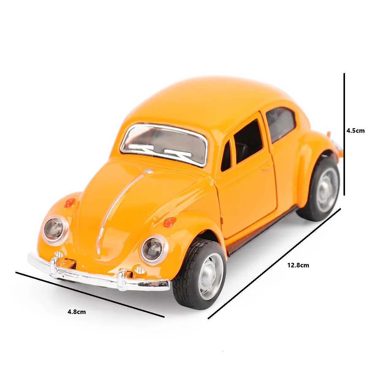 138 Scale Alloy Car Yellow Pink Double Door Inertia Pull-back Car Retro Beetle Alloy Car Model Toy Tabletop Decoration Y260316