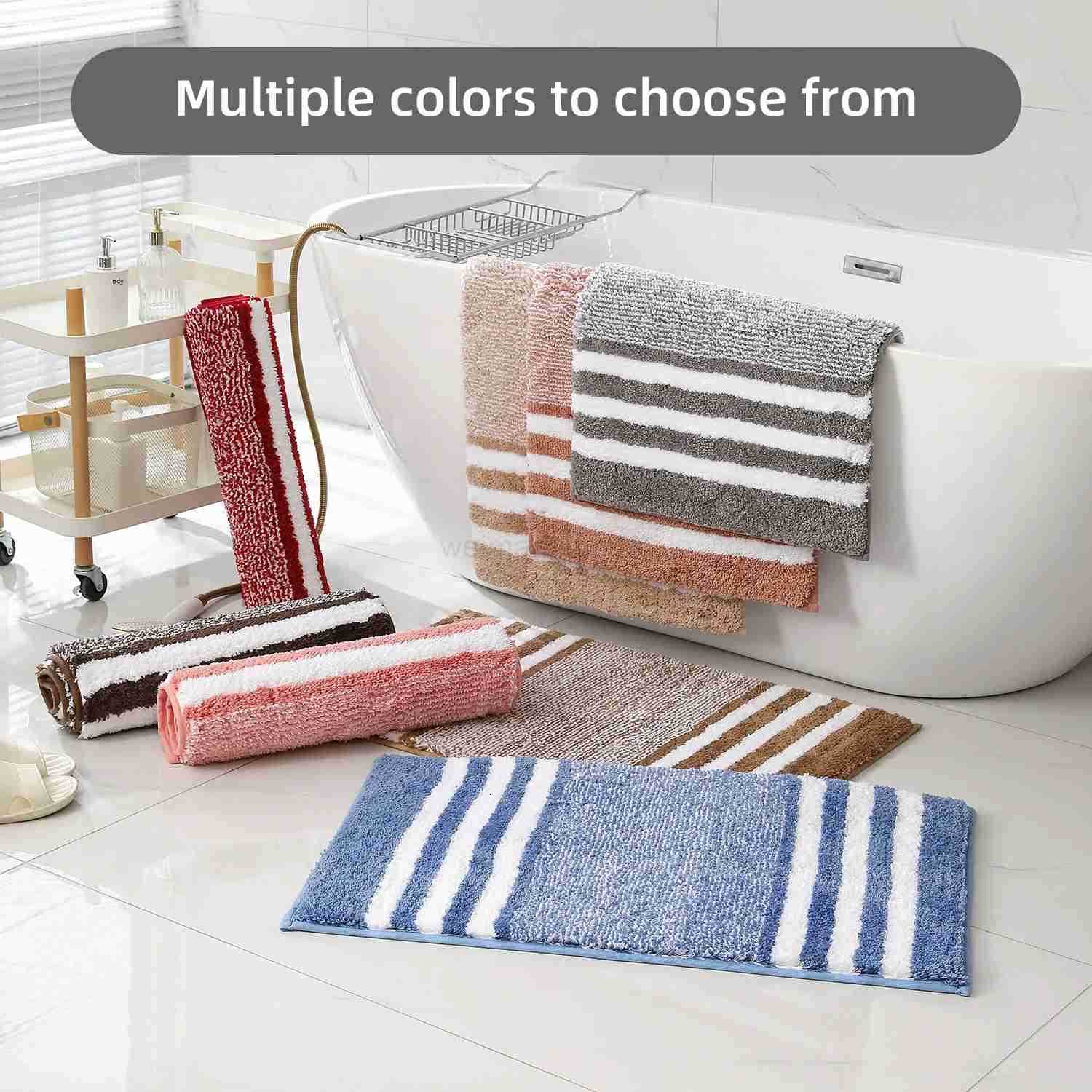 Striped microfiber bathroom carpet set 2-piecewaterproofnon-slip and quick dryingmachine washableTPR backing medium velvet H260316