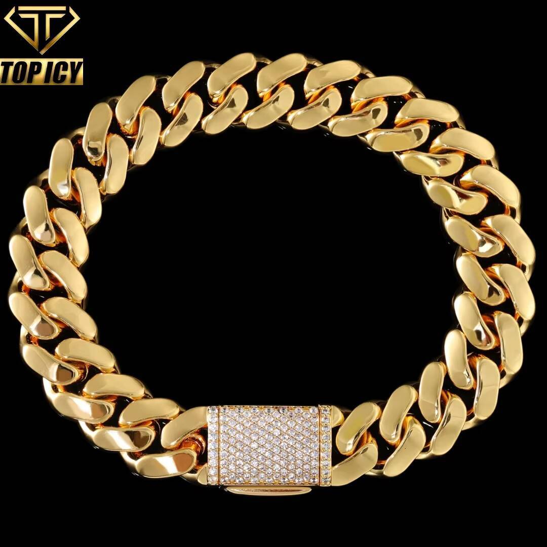 Wholesale 14k 18k Gold Plated Mens Cuban Bracelet for Daily Wear 8-22mm Brass and Zircon Miami Cuban Link Chain Fine Jewelry