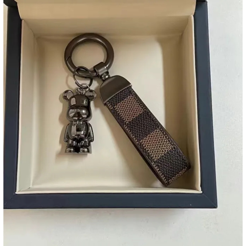 Designer Creative Multifunctional Keychain Monogram Leather Wrist Strap Metal Bear Bag Charm Car Key Ring Pendant for Daily Wear & Gifting