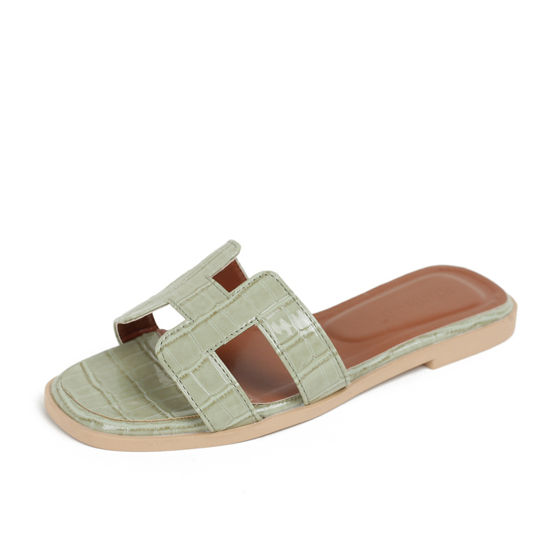 HZGUSIFU Free Shipping designer slipper for womens flat sandals pink green white black brown grey beige Fashionable and versatile flat slippers for wo
