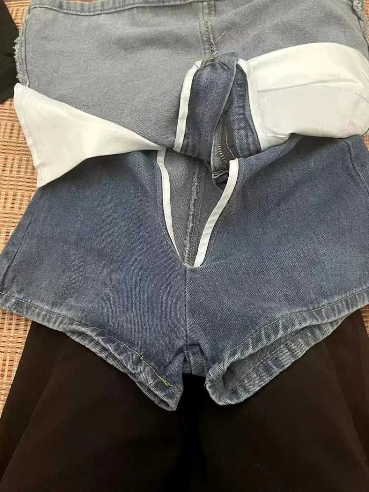 2024 summer Korean style niche design slimming high waist cuffed denim short skirt for women anti-exposure A-line hip skirt M260316