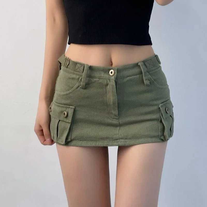 American Y2k Spice s Pockets Cargo Skirt Sexy Low-rise Denim Skirt Women Summer New Super Short A-word Hip Skirt M260316