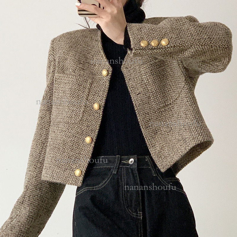 2026 French Style Single Breasted Designer Jacket Maillard Luxury Brown Women's Short Floral Long Sleeved Coat Elegant Fashion Essential Casual T